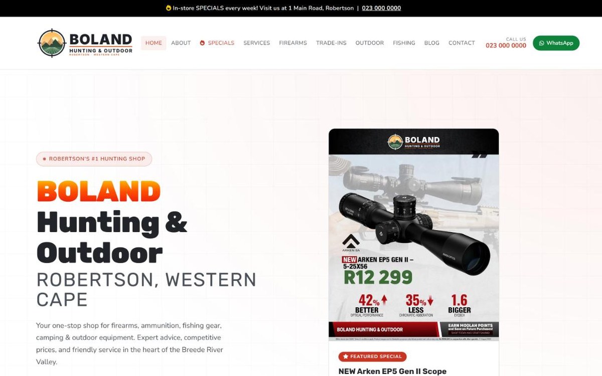 Boland Hunting and Outdoor demo website home page