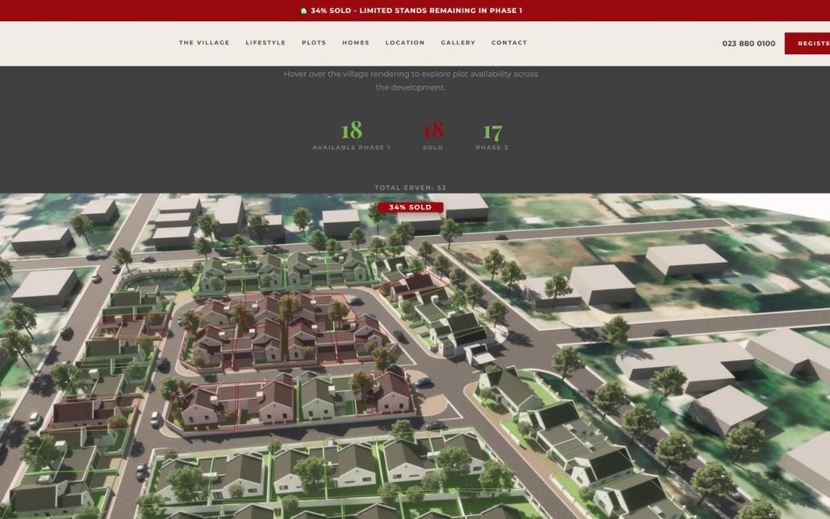Mountain View Village website interactive village map showing available and sold plots